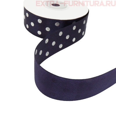 Лента атласная Ideal ш.25мм, Горошек серебро, цв.476 фиолетовый, арт.LDAS476, уп.27,4м